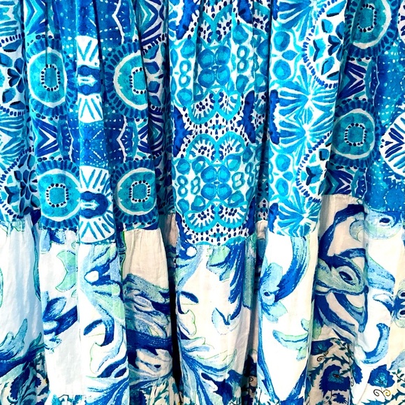 Antica Sartoria Dress Cover Up Blue & White Boho One Size Ruffle Sleeve - Picture 7 of 7